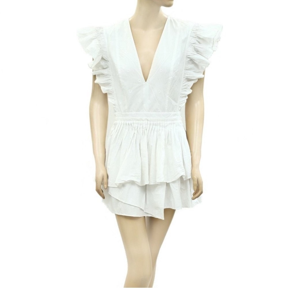 ULLA JOHNSON Tessa Floral Embroidered Poplin Mini Dress Ruffled size 2 - Picture 3 of 7